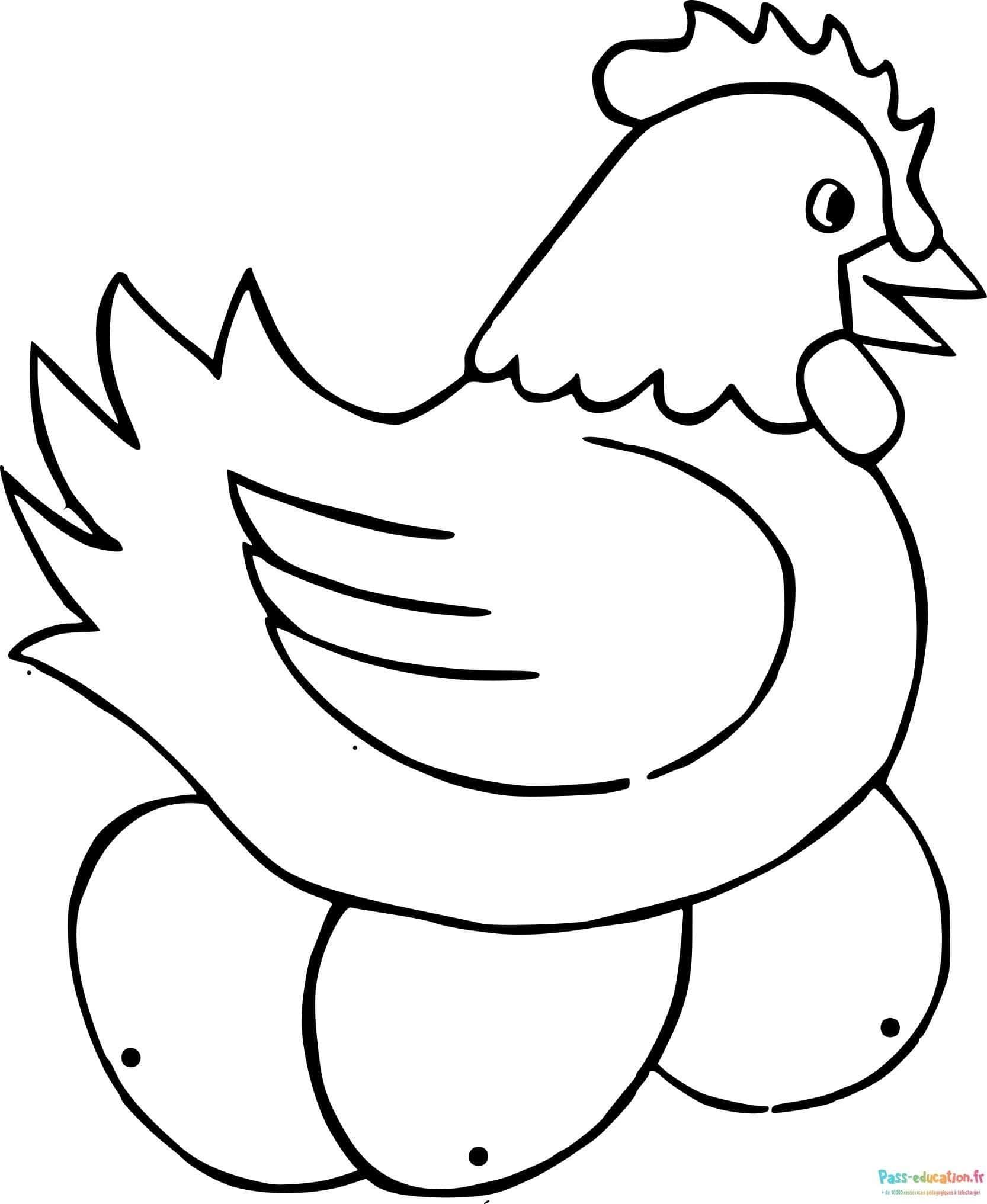 Coloriage Poule sur œufs à imprimer et colorier