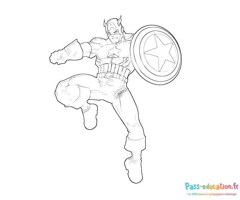 Coloriage Captain America en action à imprimer et colorier