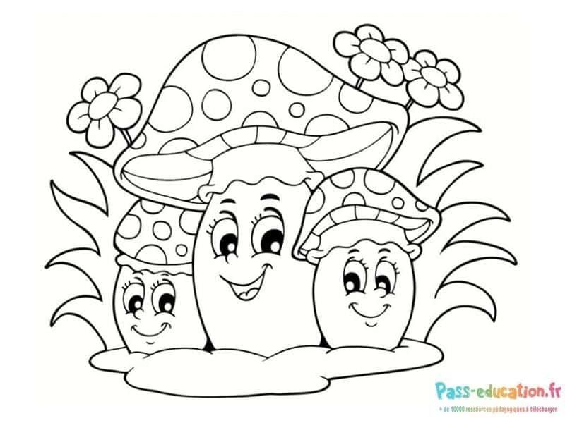 Coloriage Famille champignons à imprimer et colorier
