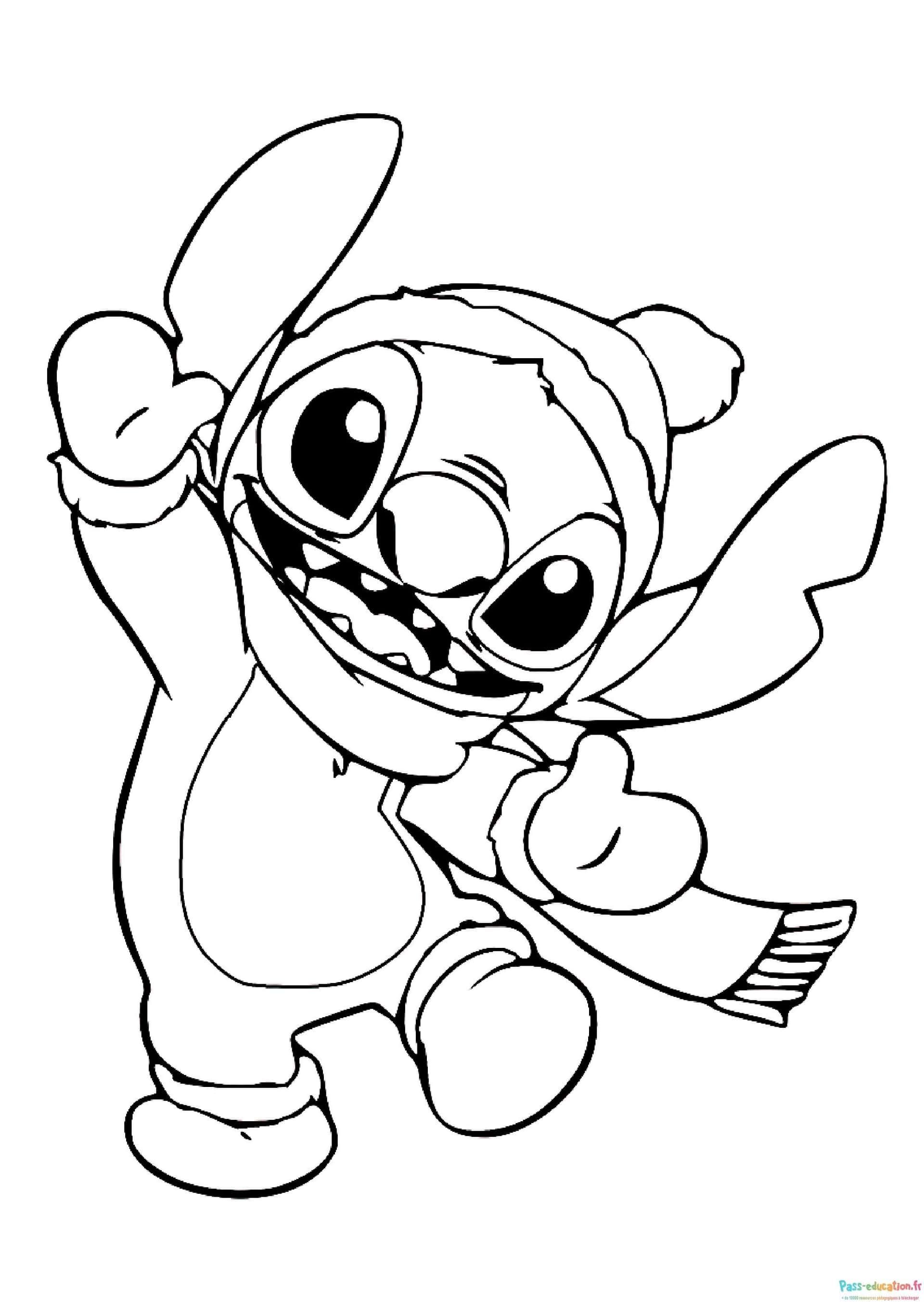 Coloriage Stitch en tenue de Noël à imprimer et colorier