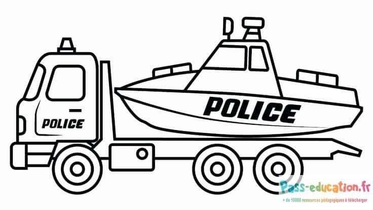 Coloriage Camion et bateau police à imprimer et colorier