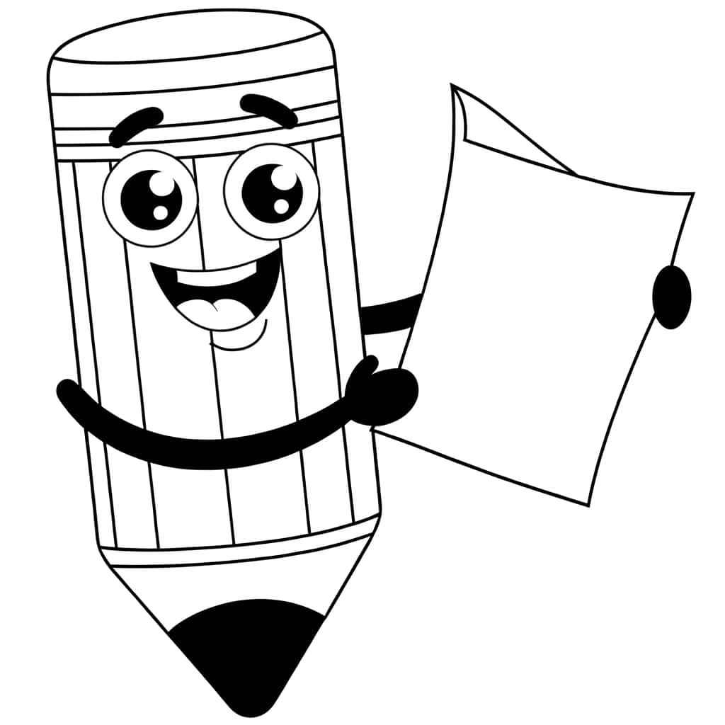 Coloriage Crayon papier souriant à imprimer et colorier
