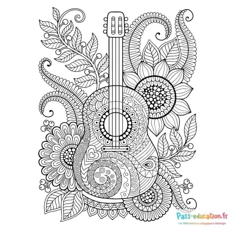 Coloriage Guitare dans la nature à imprimer et colorier