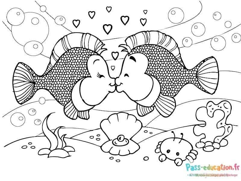 Coloriage Baisers de poissons à imprimer et colorier