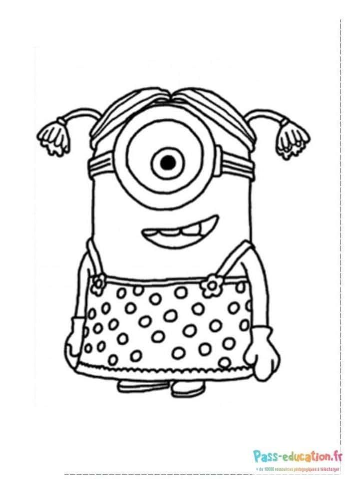 Coloriage Minion en jupe à imprimer et colorier