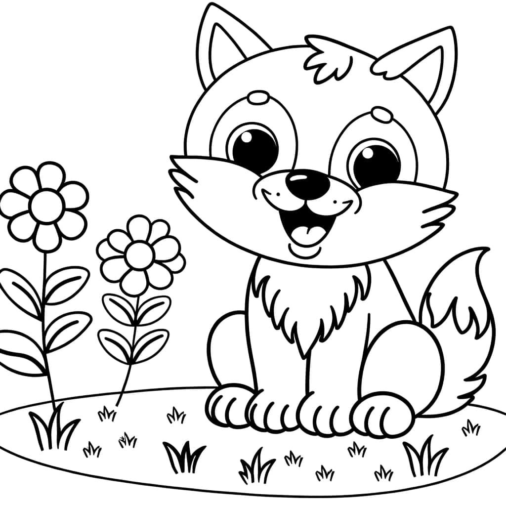 Coloriage Bébé loup heureux à imprimer et colorier