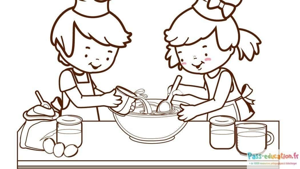 Coloriage Cuisson en duo à imprimer et colorier