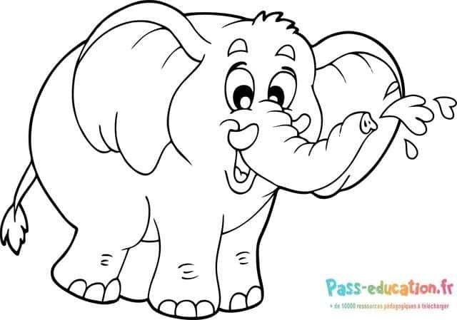 Coloriage Éléphant arrosant à imprimer et colorier