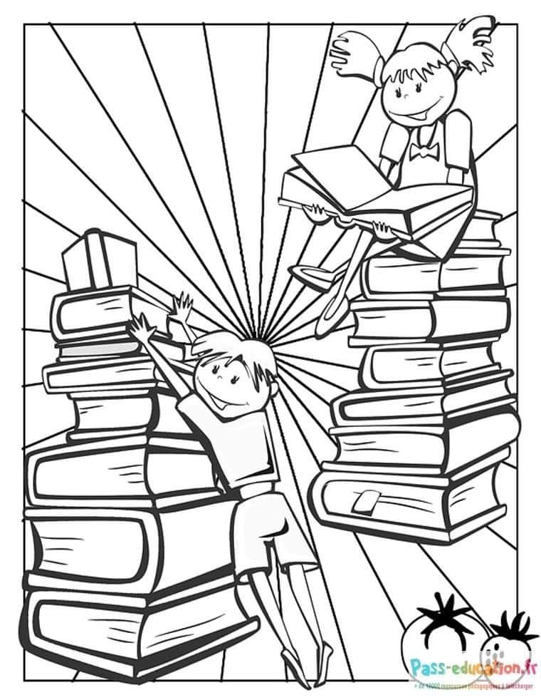 Coloriage Écoliers et livres à imprimer et colorier