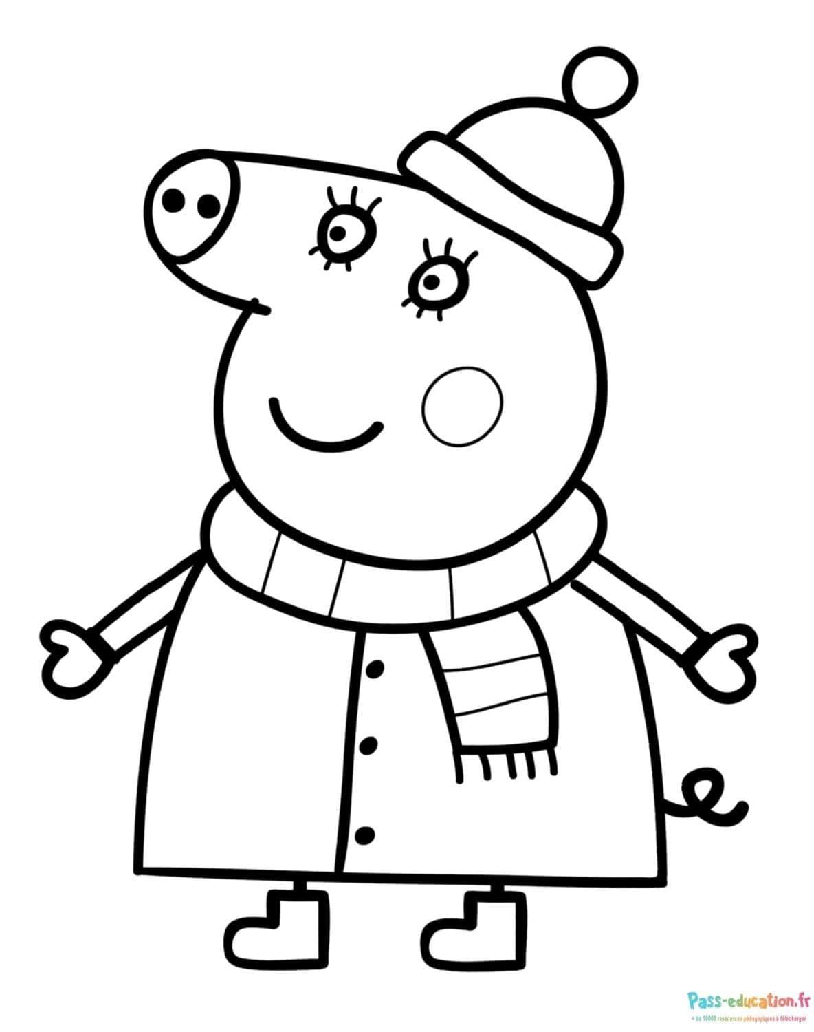 Coloriage Peppa Pig hivernale à imprimer et colorier