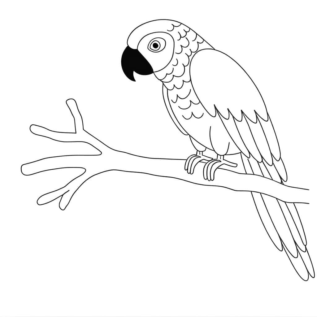 Coloriage Perroquet sur branche à imprimer et colorier