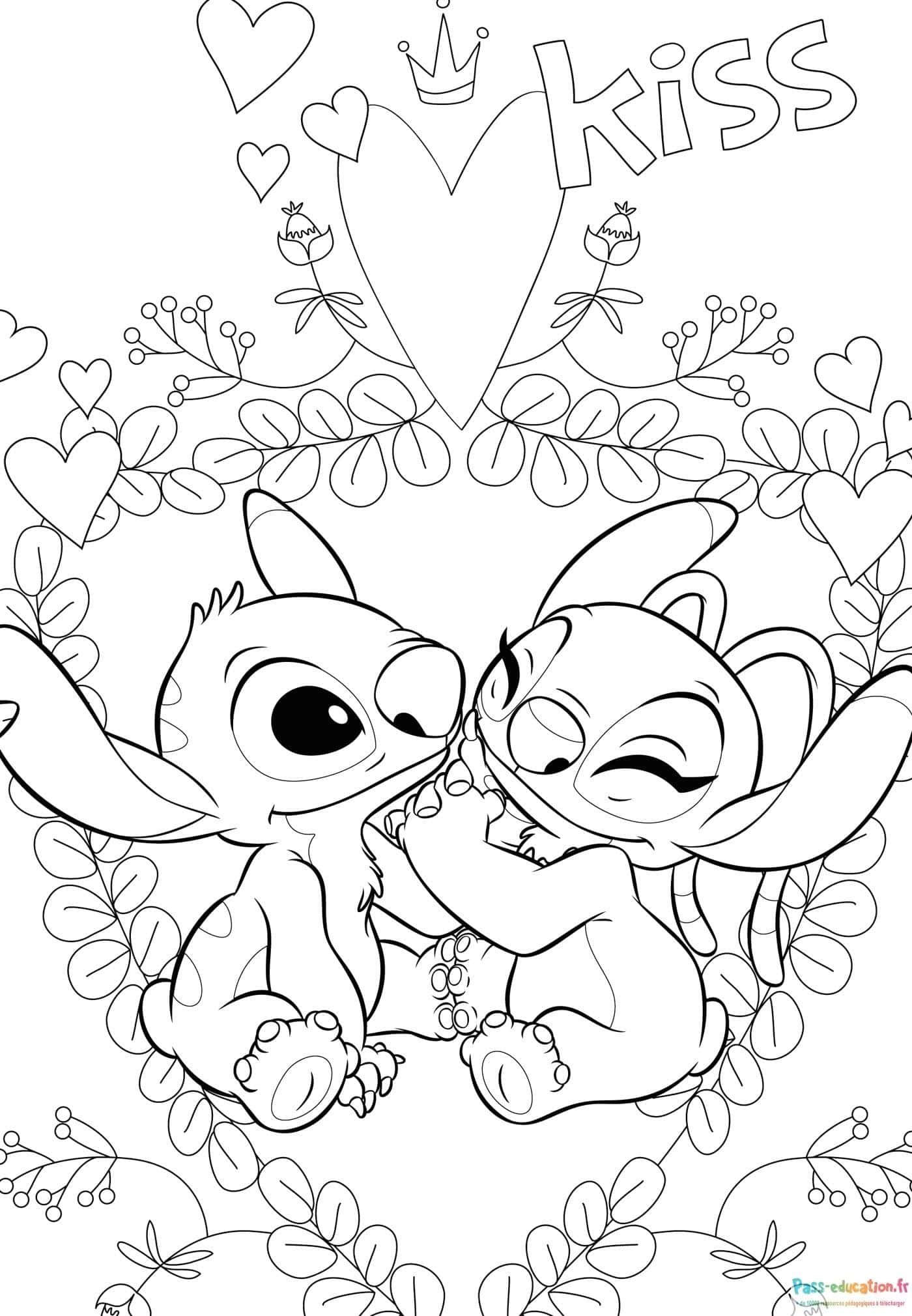 Coloriage Stitch amoureux à imprimer et colorier