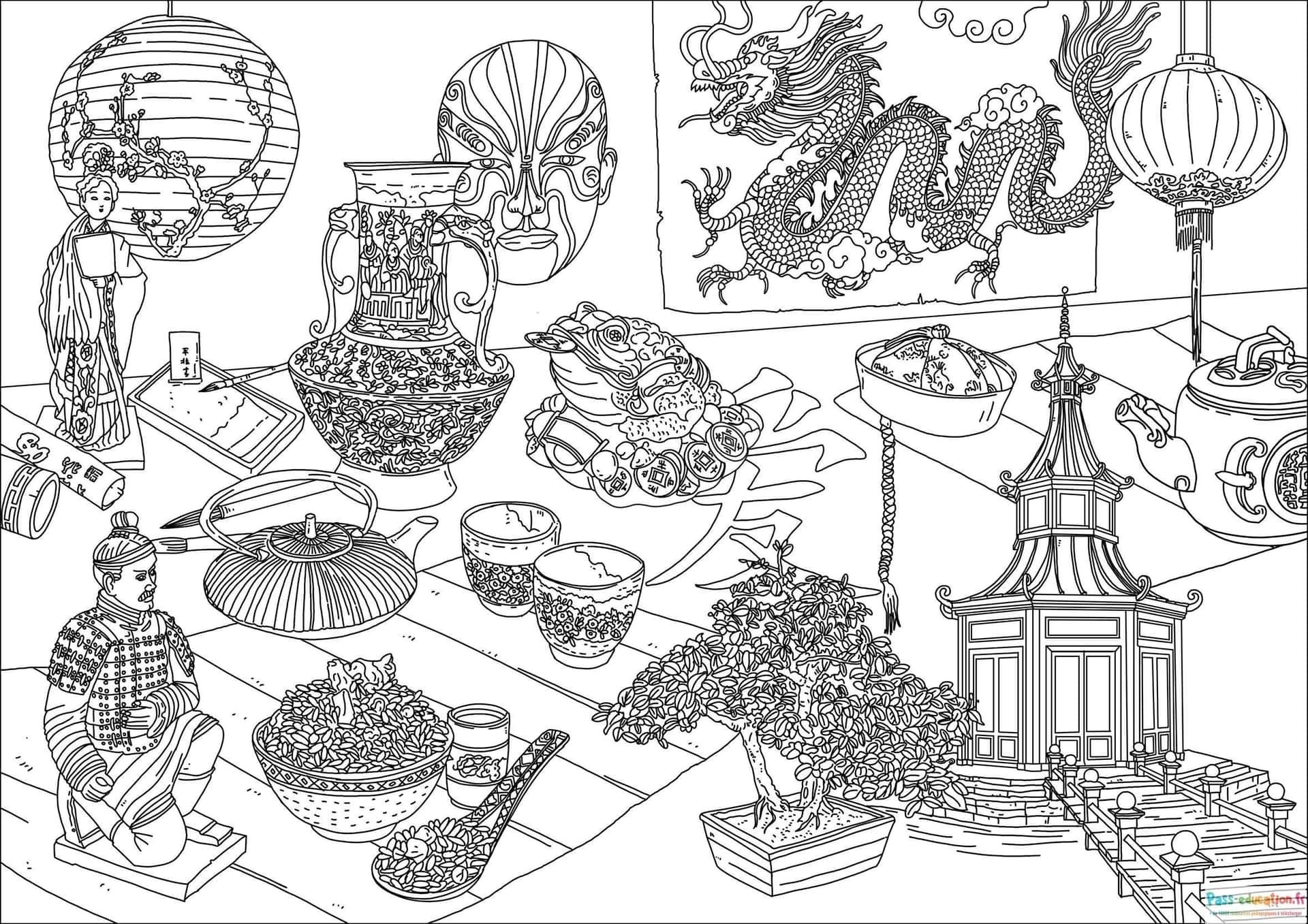 Coloriage Festin asiatique à imprimer et colorier