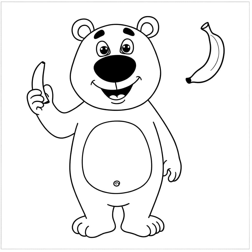 Coloriage Ours avec banane à imprimer et colorier