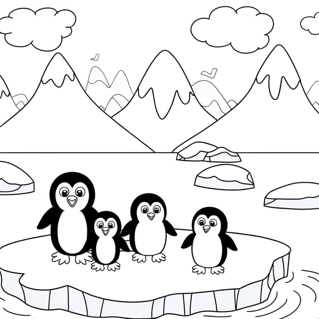 Coloriage Famille pingouins à imprimer et colorier