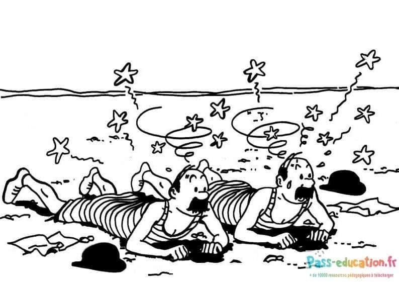 Coloriage Tintin et Haddock étoilés à imprimer et colorier