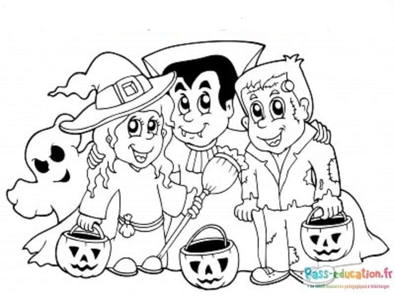 Coloriage Halloween en compagnie à imprimer et colorier