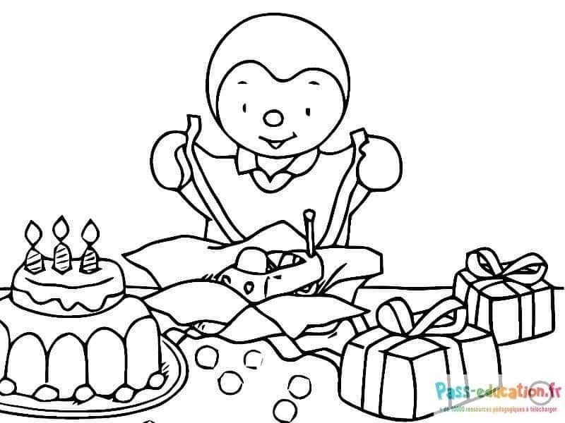 Coloriage Anniversaire T'choupi à imprimer et colorier
