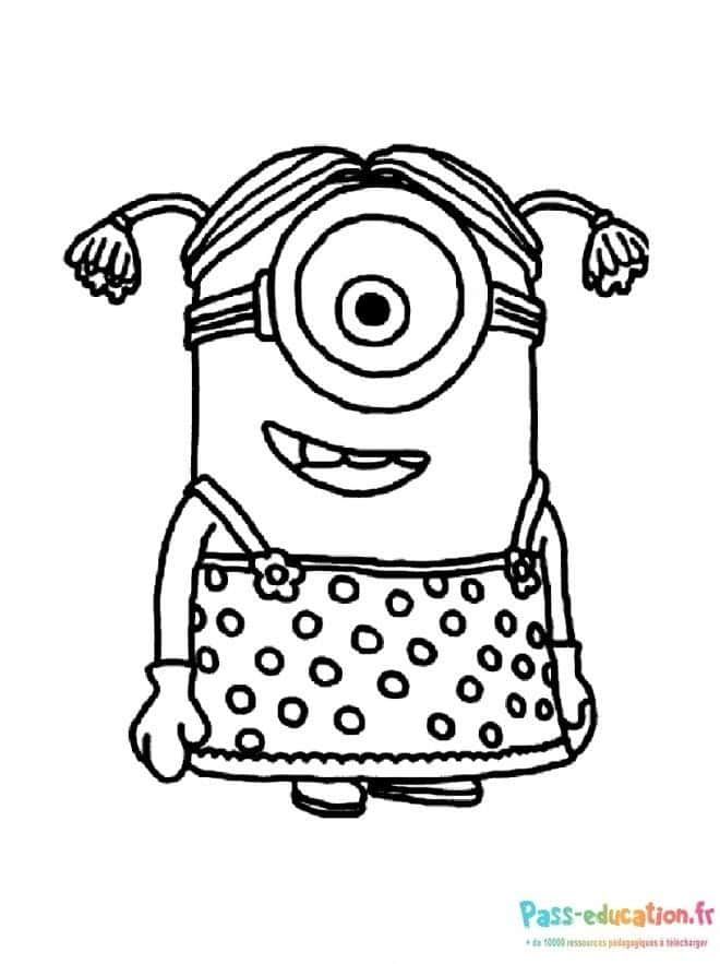 Coloriage Minion en jupe à imprimer et colorier