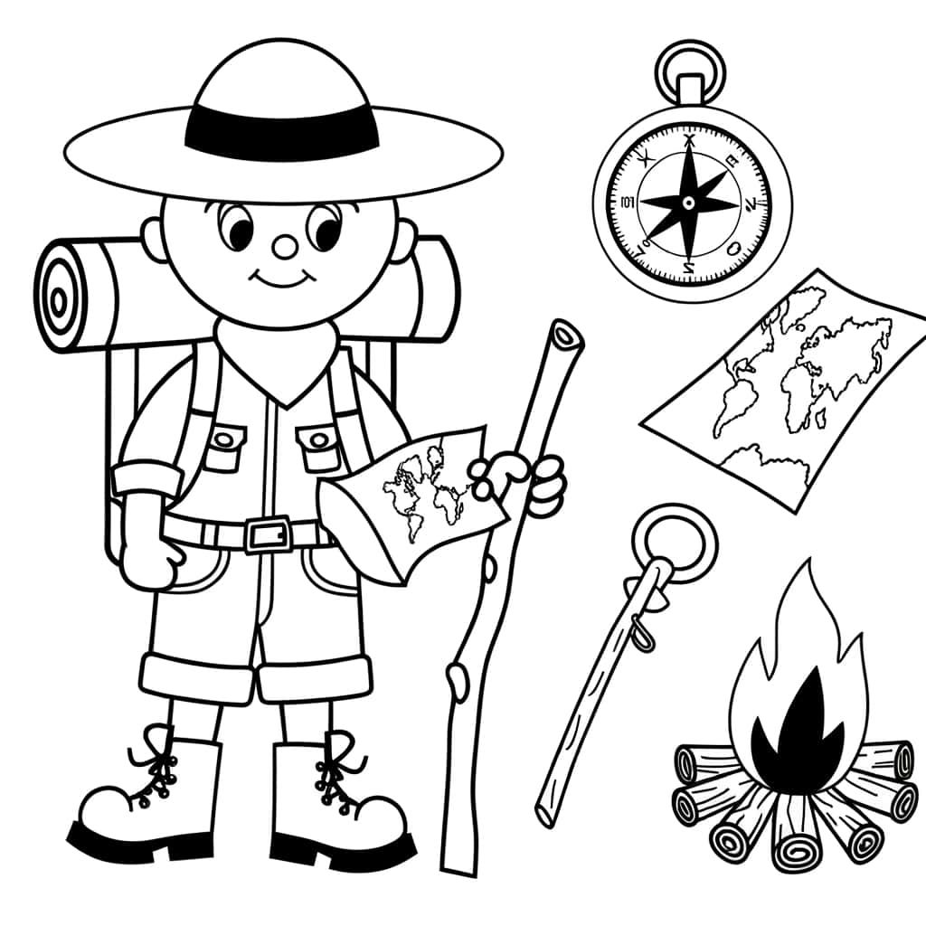 Coloriage Aventurier en exploration à imprimer et colorier