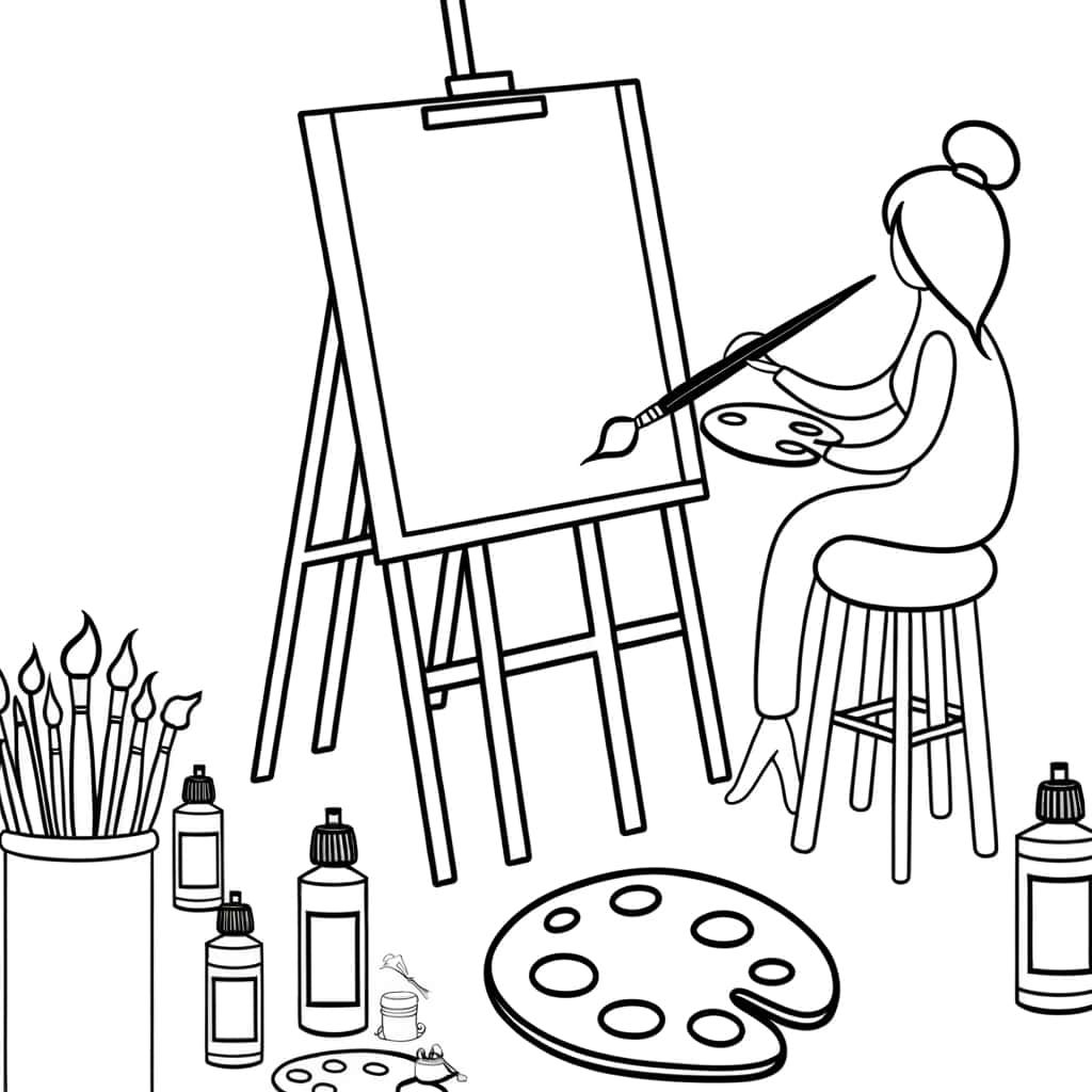 Coloriage Artiste au travail à imprimer et colorier