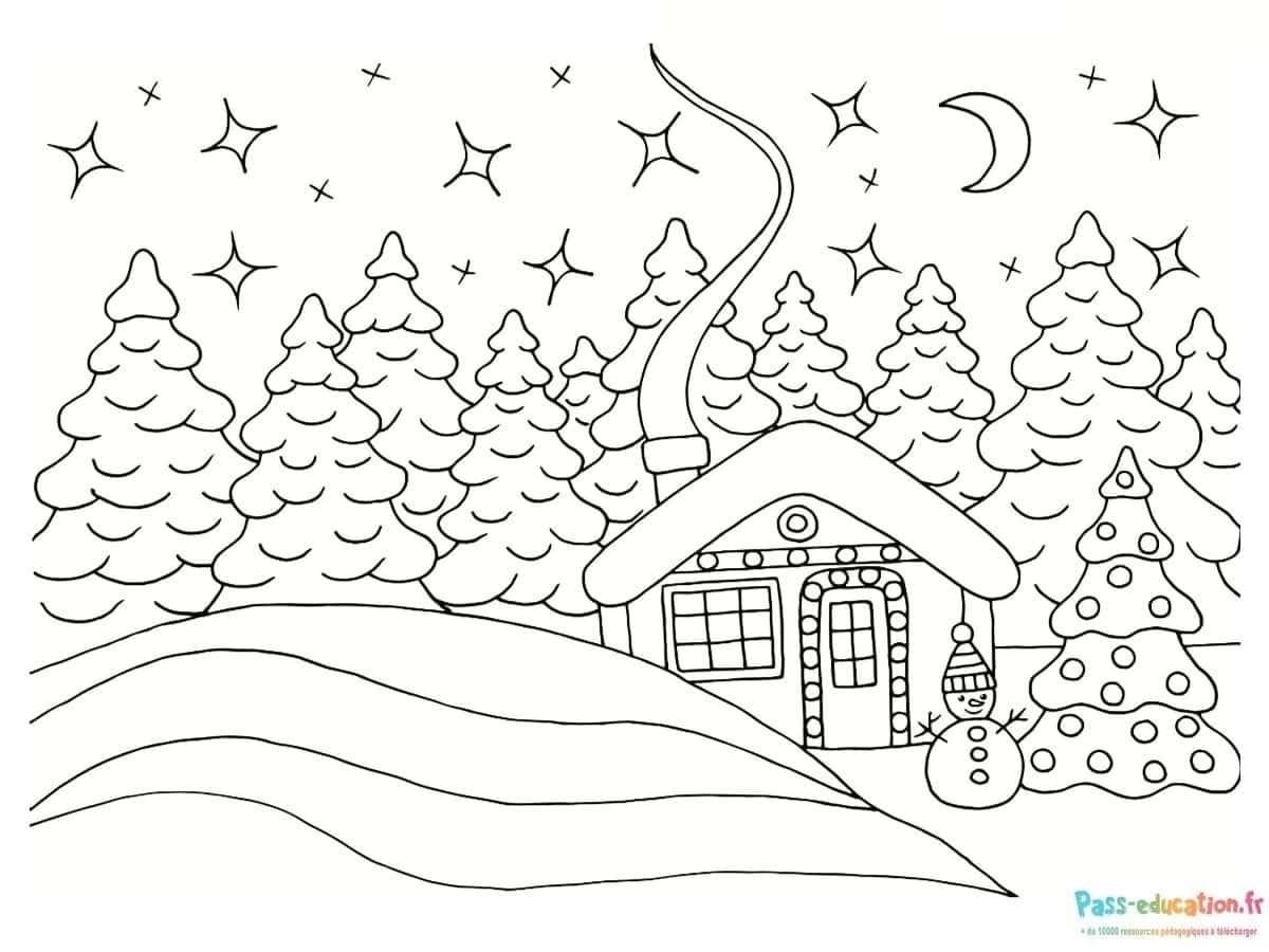 Coloriage Nuit étoilée de Noël à imprimer et colorier