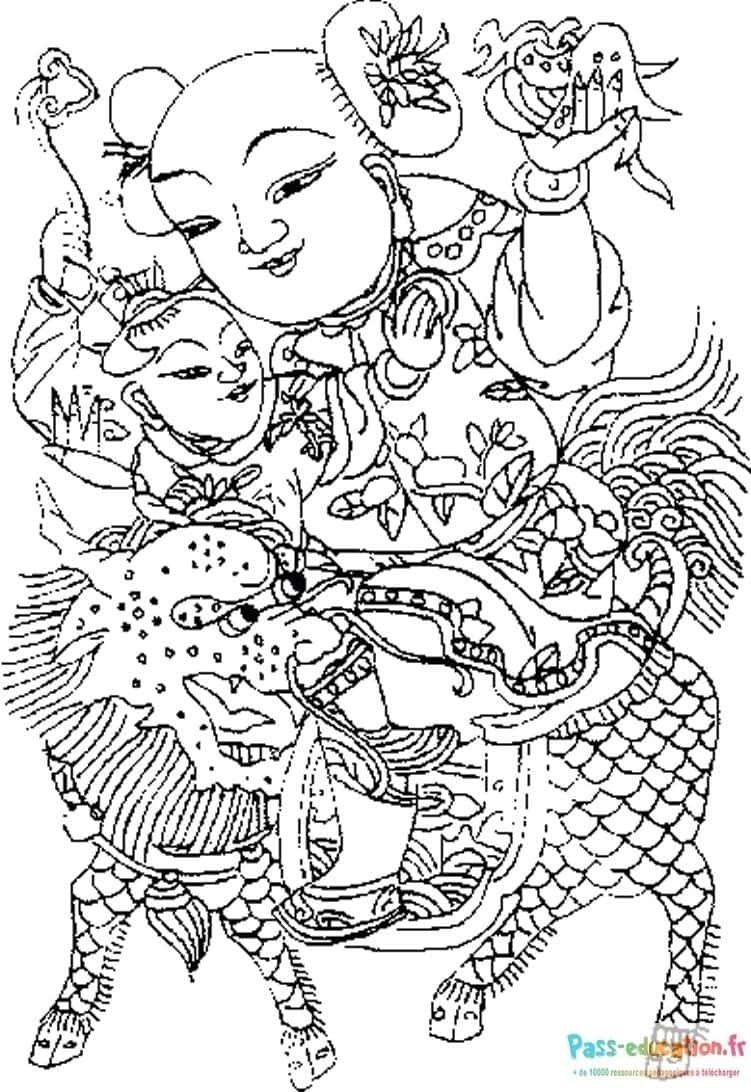 Coloriage Fête traditionnelle chinoise à imprimer et colorier