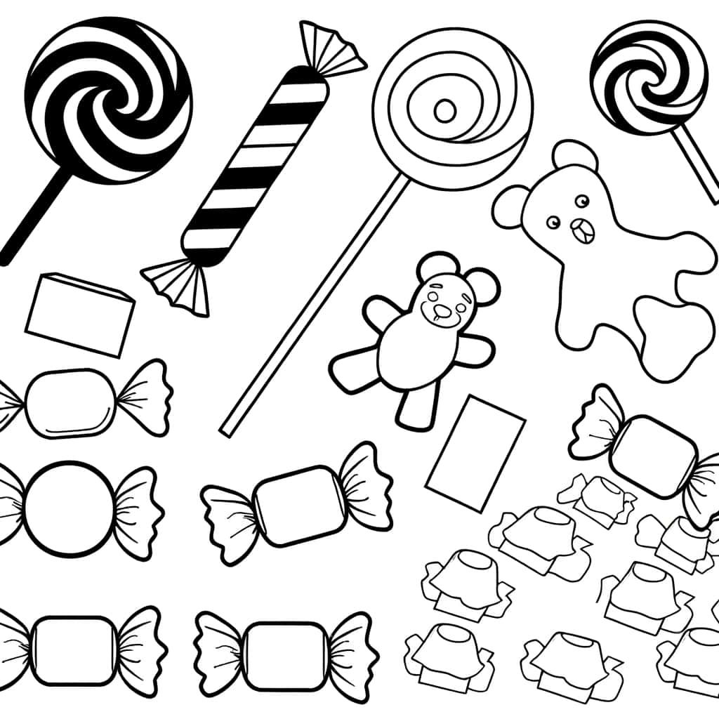 Coloriage Assortiment de bonbons à imprimer et colorier