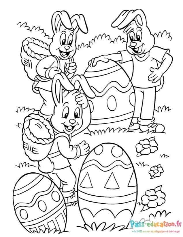 Coloriage Lapins de Pâques à imprimer et colorier
