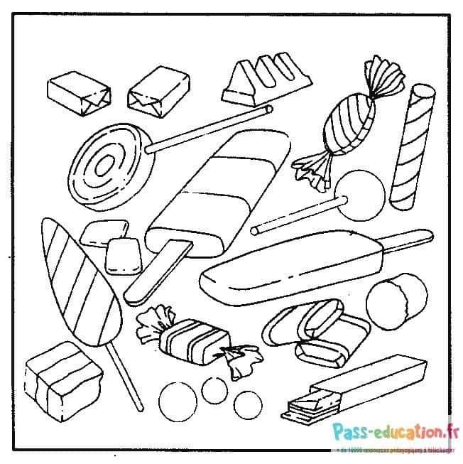 Coloriage Assortiment de bonbons à imprimer et colorier