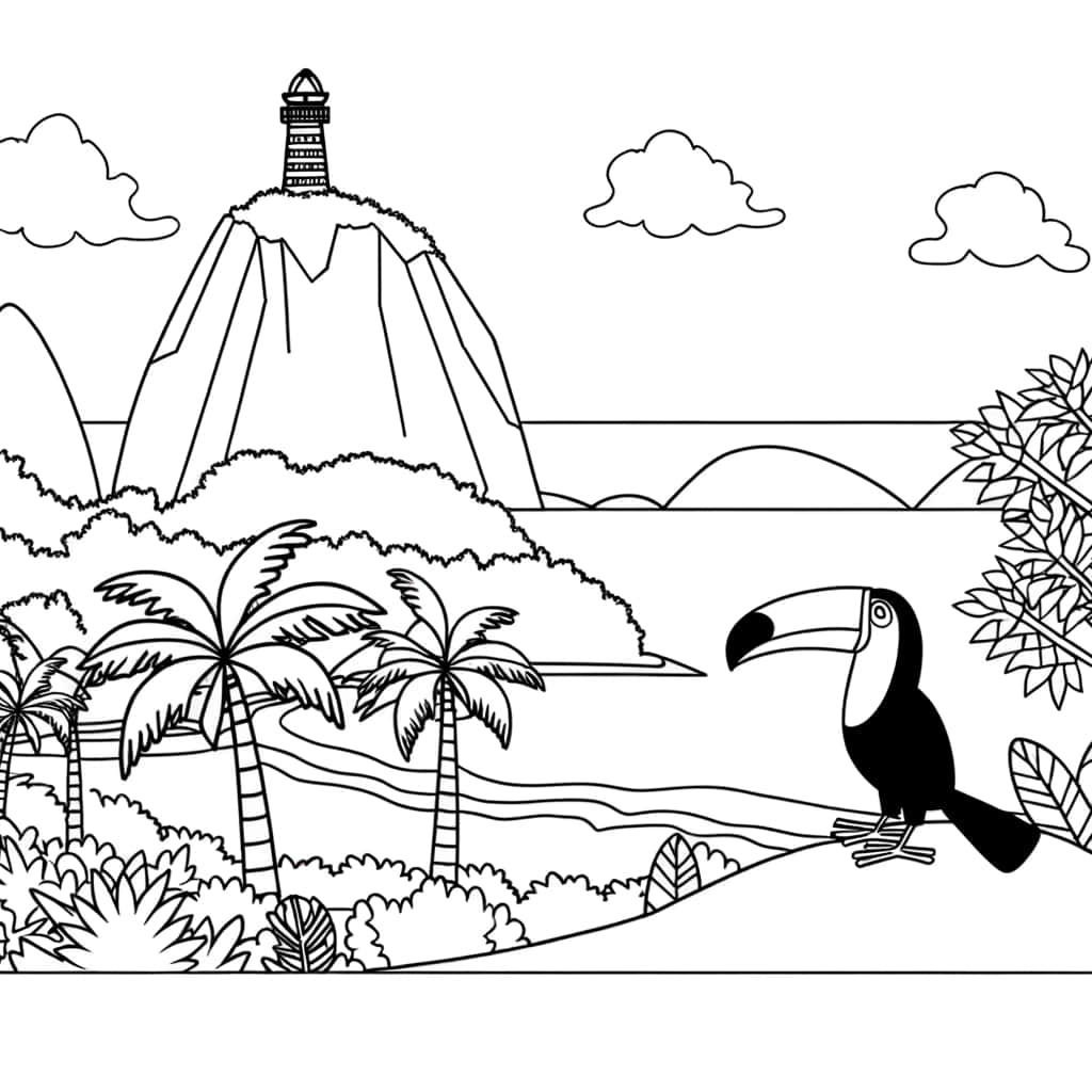 Coloriage Paysage tropical à imprimer et colorier