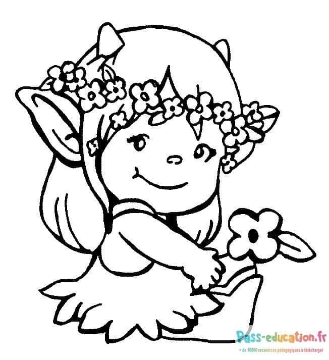 Coloriage Petite elfe fleurie à imprimer et colorier