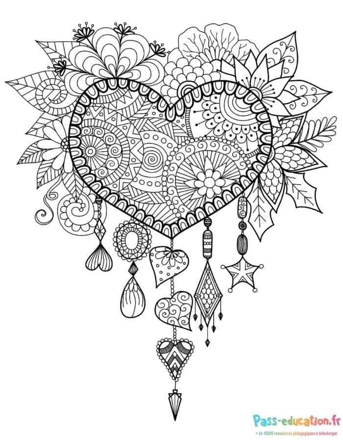 Coloriage Cœur Mandala Étoilé à imprimer et colorier