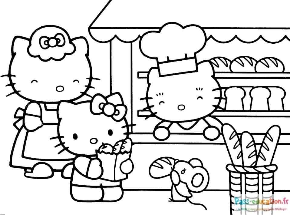 Coloriage Hello Kitty boulangerie à imprimer et colorier