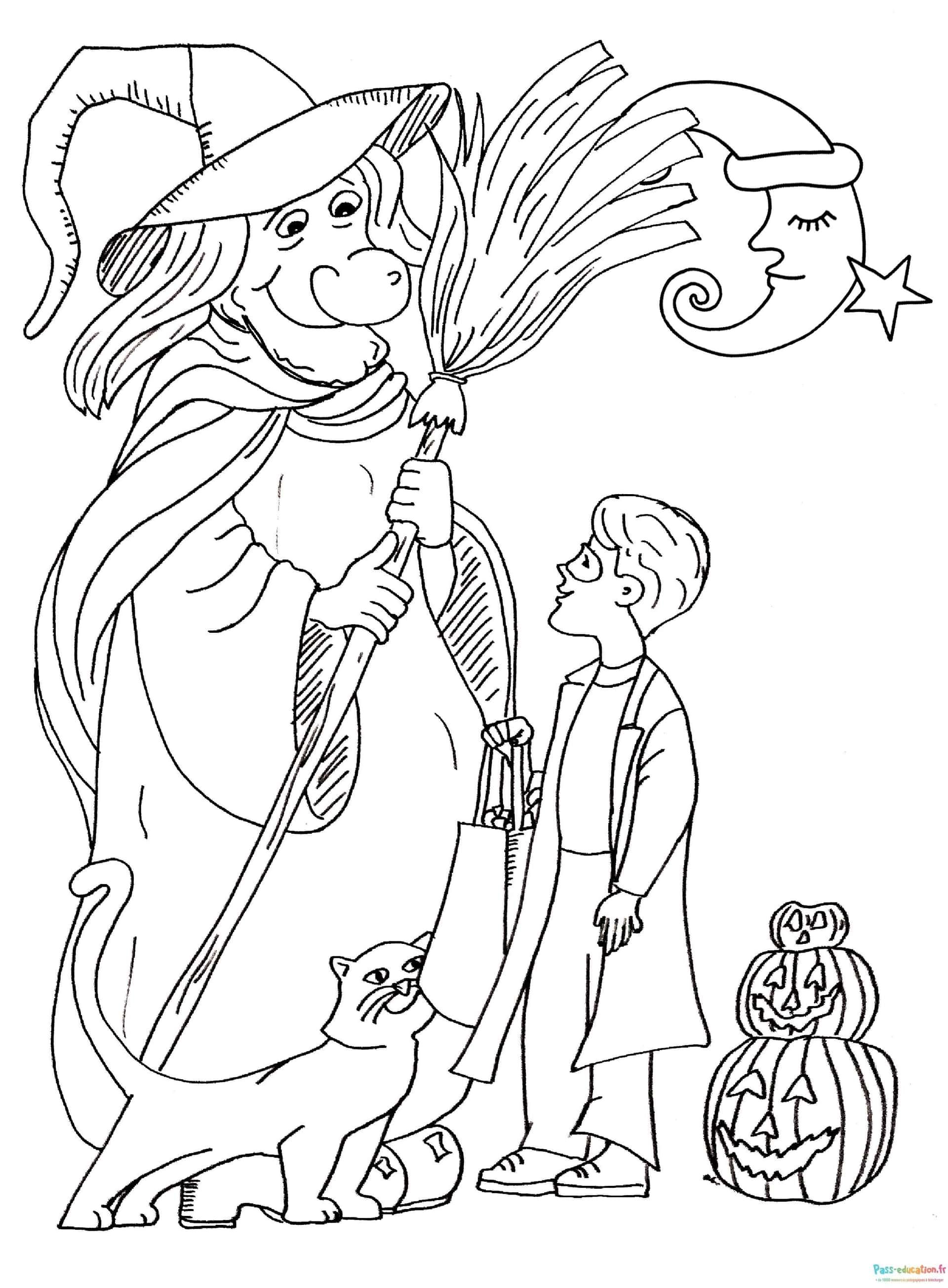 Coloriage Sorcière et enfant à imprimer et colorier