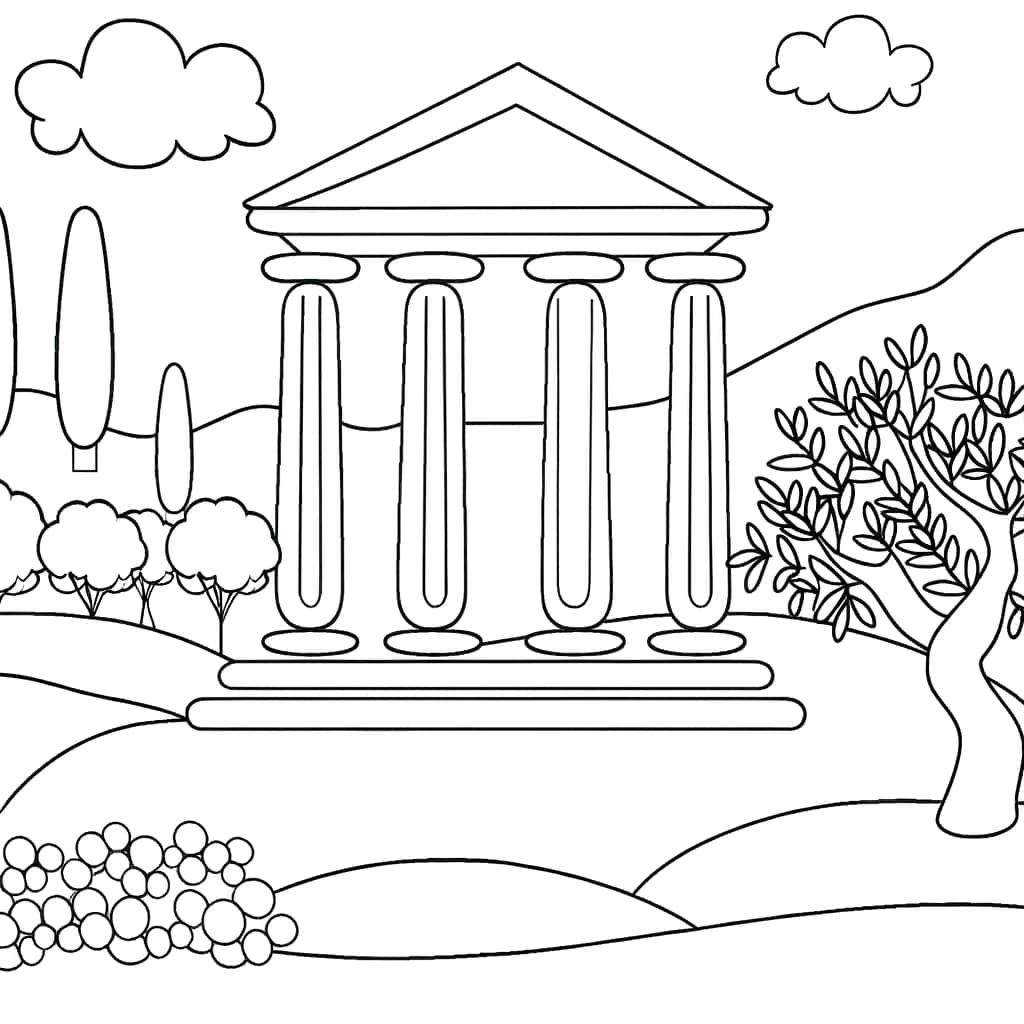 Coloriage Temple antique à imprimer et colorier