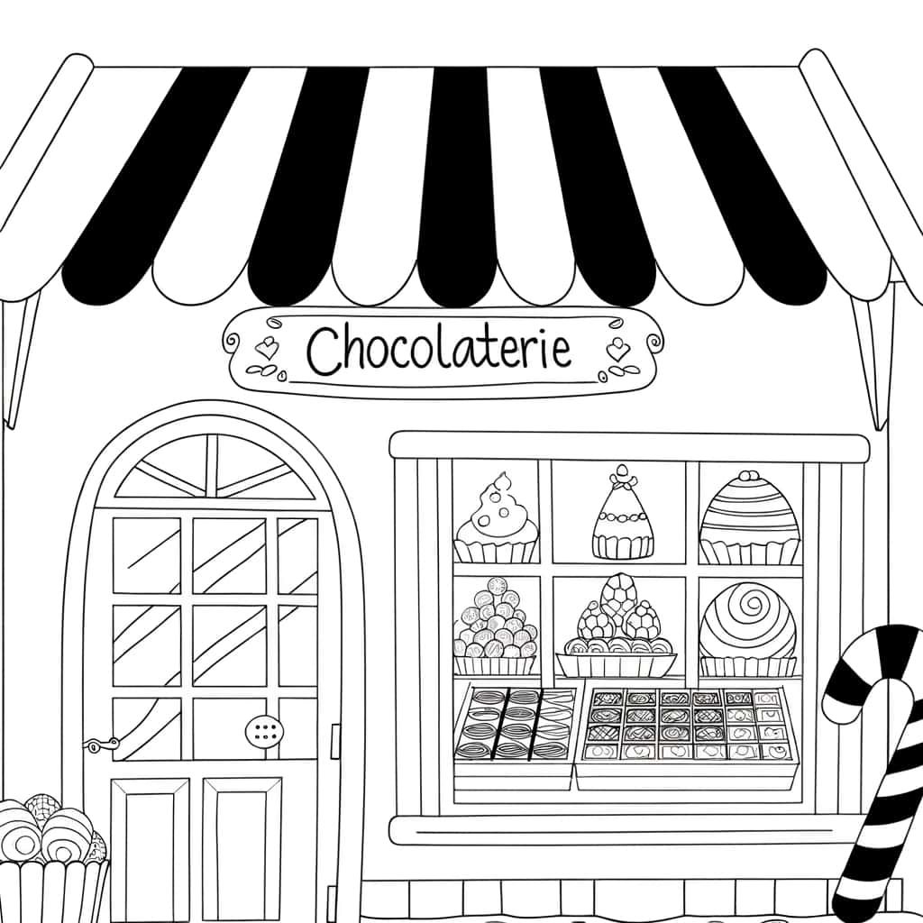 Coloriage Boutique de chocolat à imprimer et colorier