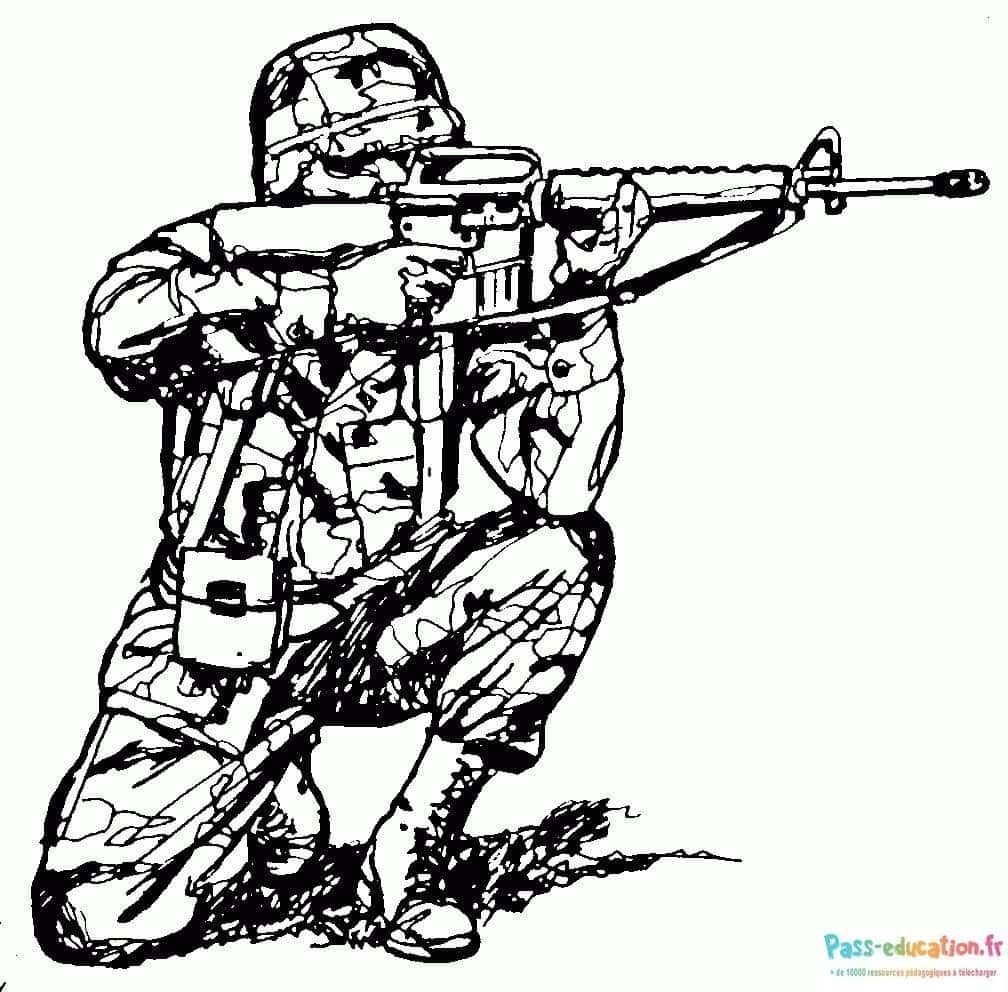 Coloriage Soldat en position à imprimer et colorier