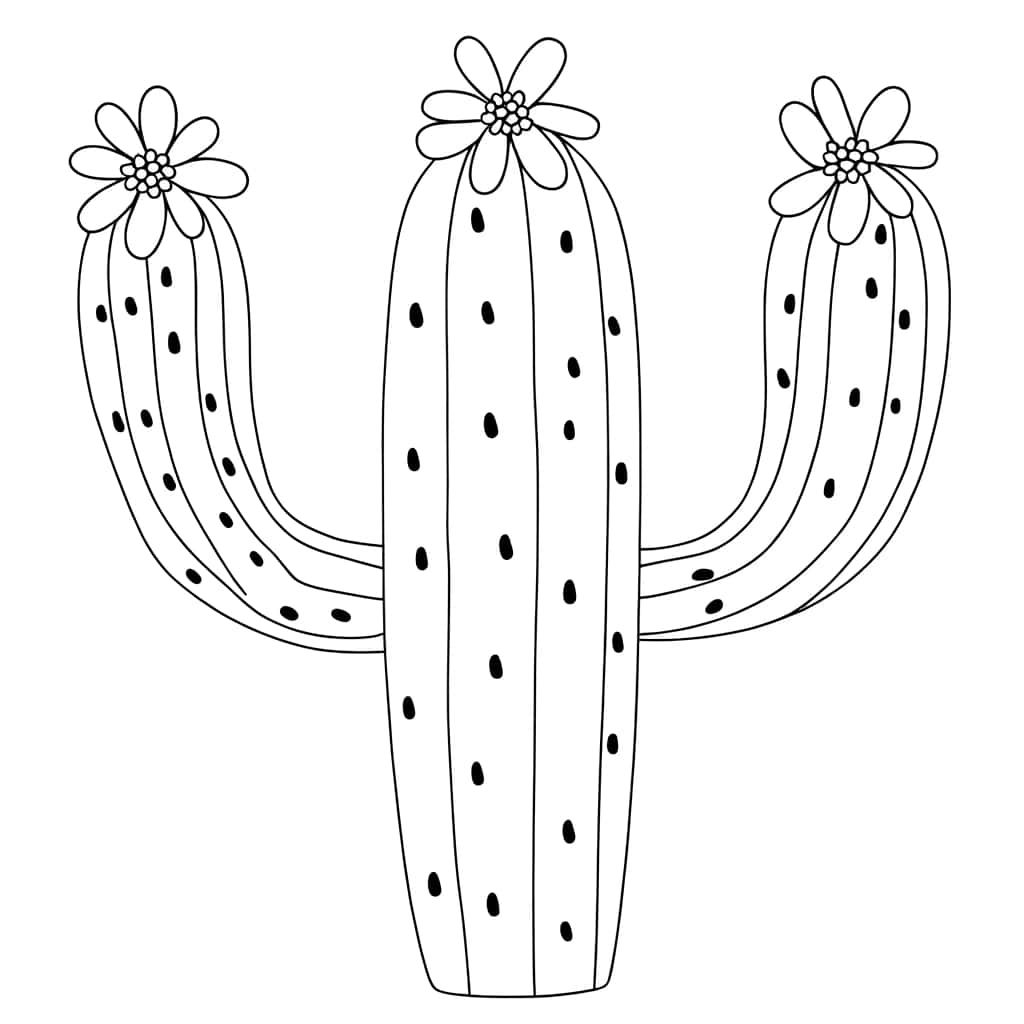 Coloriage Cactus avec fleurs à imprimer et colorier