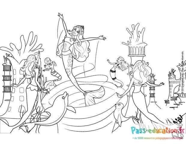 Coloriage Sirènes joyeuses à imprimer et colorier