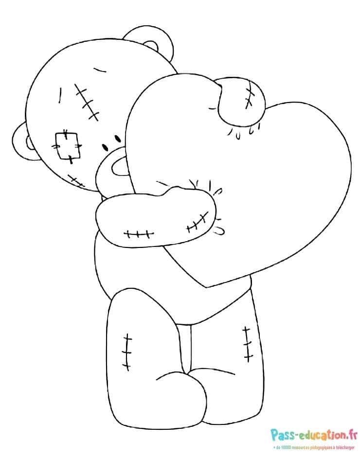 Coloriage Ours avec cœur à imprimer et colorier