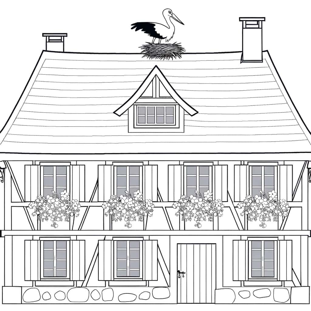 Coloriage Maison Alsacienne à imprimer et colorier