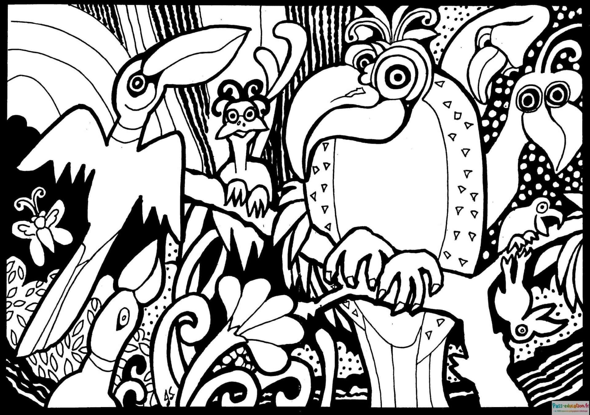 Coloriage Jungle de perroquets à imprimer et colorier