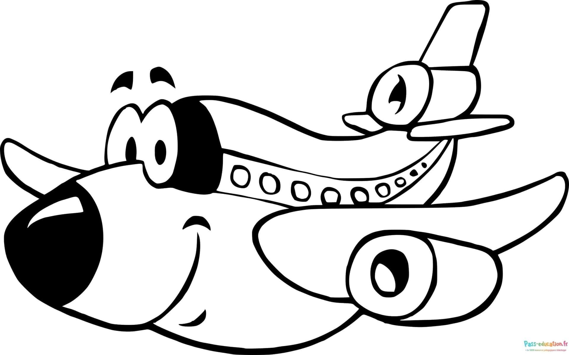Coloriage Avion souriant à imprimer et colorier
