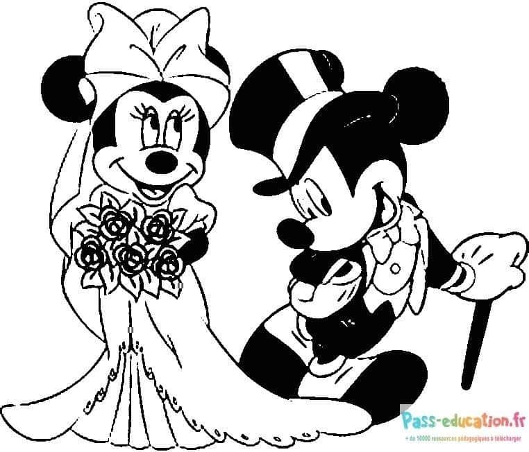 Coloriage Minnie et Mickey mariés à imprimer et colorier