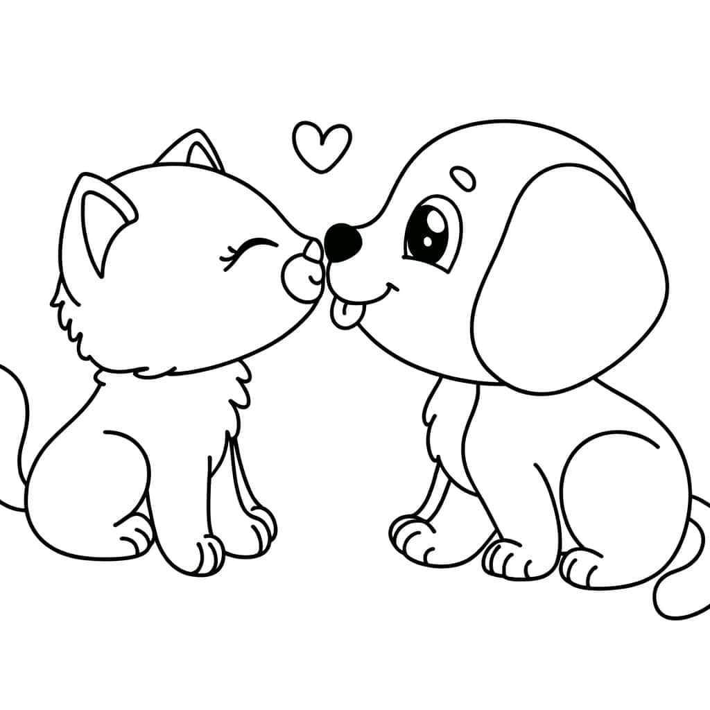 Coloriage Bisous entre chiots à imprimer et colorier