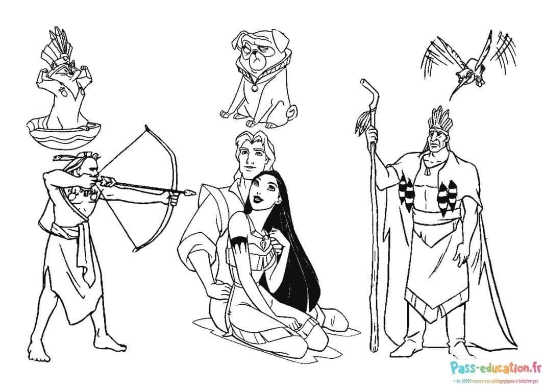 Coloriage Aventure Pocahontas à imprimer et colorier