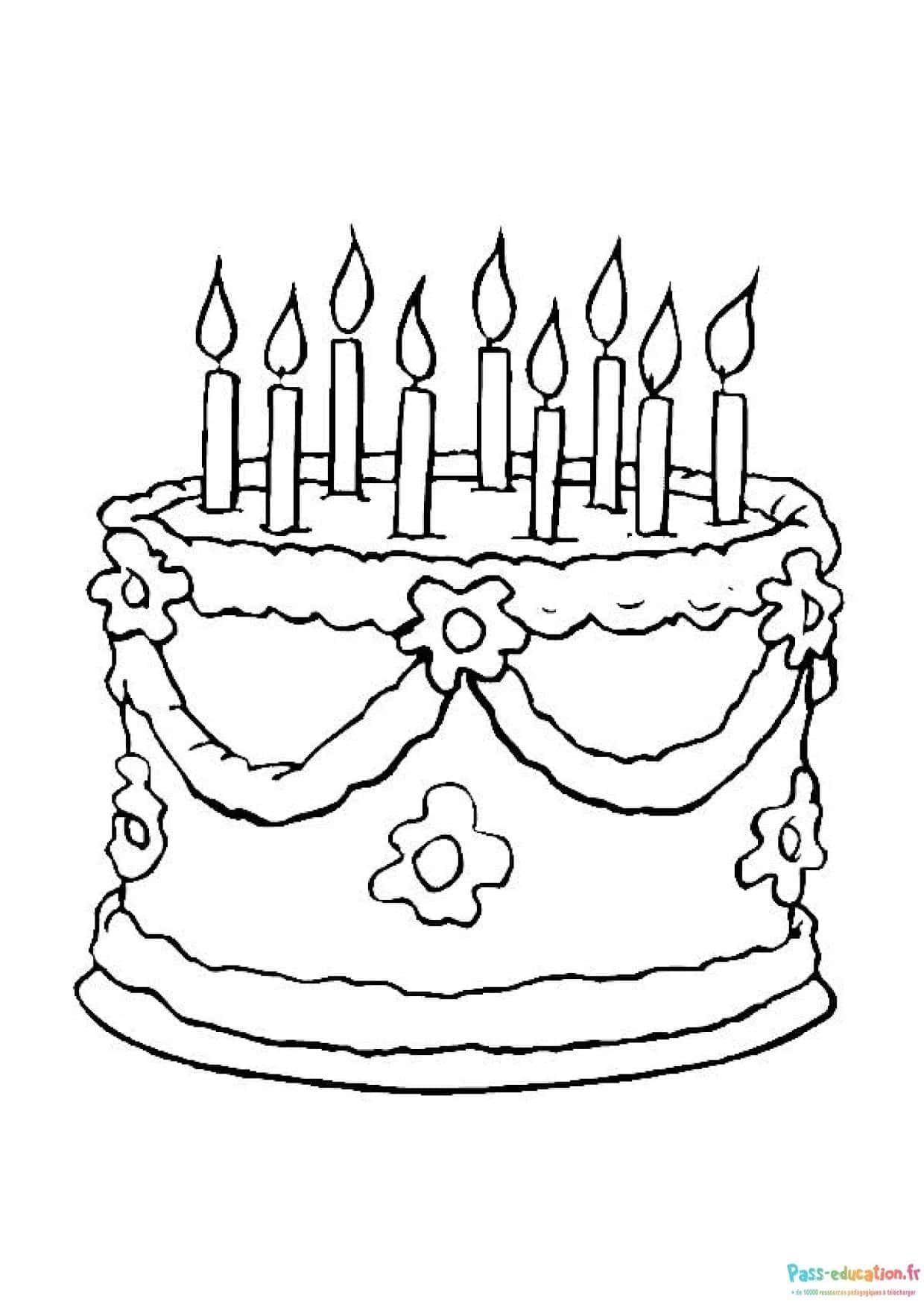 Coloriage Gâteau d'anniversaire à imprimer et colorier