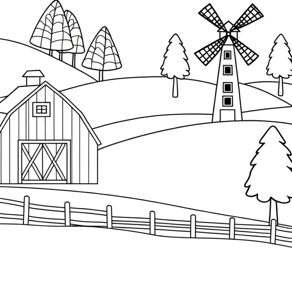 Coloriage Paysage de campagne à imprimer et colorier