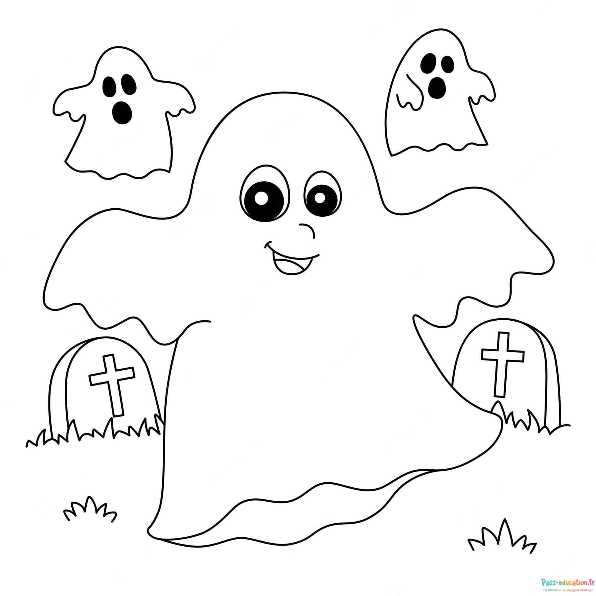 Coloriage Scène avec fantômes à imprimer et colorier